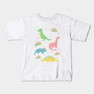 Dinosaurs + Rainbows in Pink Kids T-Shirt